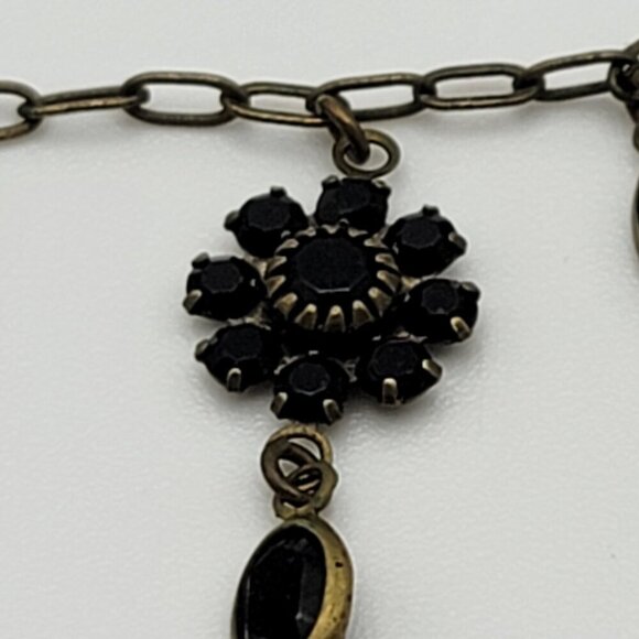 Liz Palacios S.F. Black Crystal Flower Charm Necklace 17 In Brass Spring Ring - Picture 3 of 9